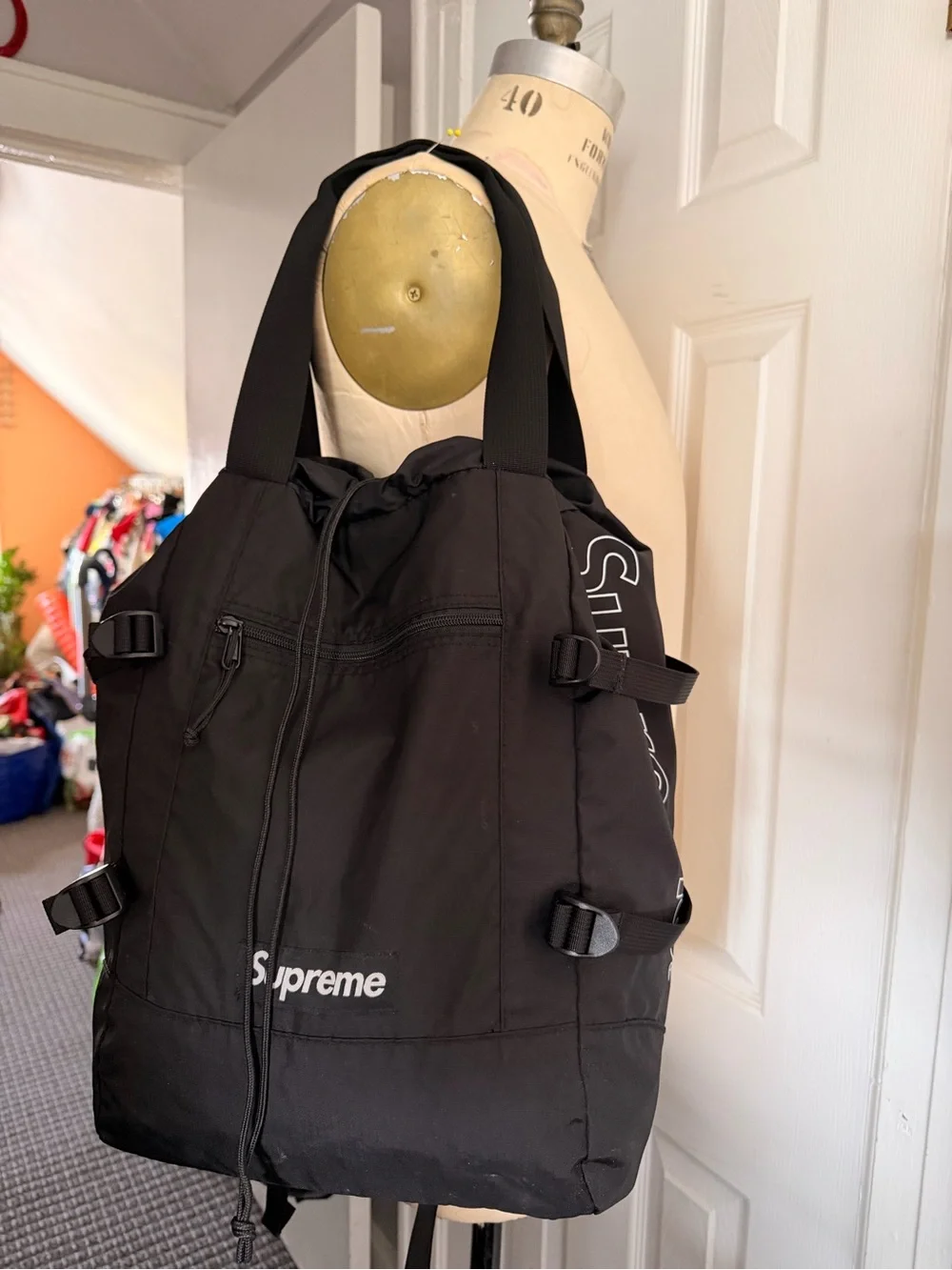 Supreme Black Drawstring tote backpack SS19